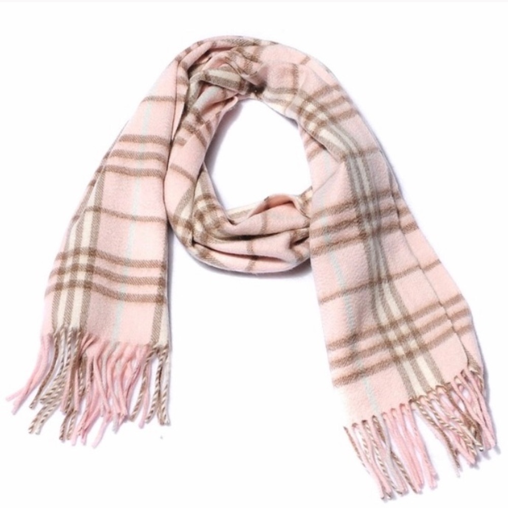 Burberry Pink Plaid Cashmere Scarf